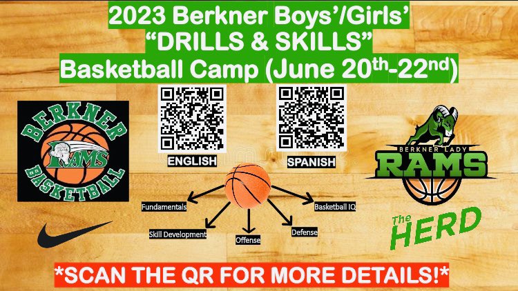 Use the QR CODE to print out a registration form ( forms will also be at the door) for the 2023 “Drills & Skills” basketball camp beginning June 20th. *CAMP PRICE $25 / WALK-INS WELCOMED* #ProtectTheBrand #TheHerd #GORAMS