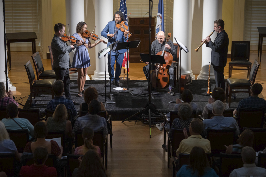 UVA's tweet photo. The Dome Room hosted a uniquely Virginian Juneteenth celebration Sunday evening, with accomplished Black fiddlers and original storytelling at “Rock &amp; Reel: Monticello’s Folk Traditions” in partnership with the Early Music Access Project. https://t.co/QKgKiyI5yY