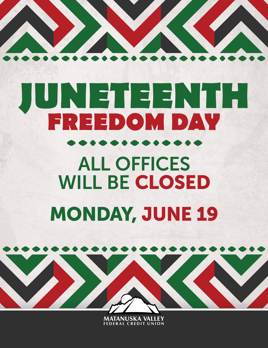 All Community Offices, including our Virtual Community Office, are CLOSED today in observance of Juneteenth Freedom Day! MV Online and MV Mobile are available! 

We will re-open tomorrow for regular business hours!

Insured by NCUA