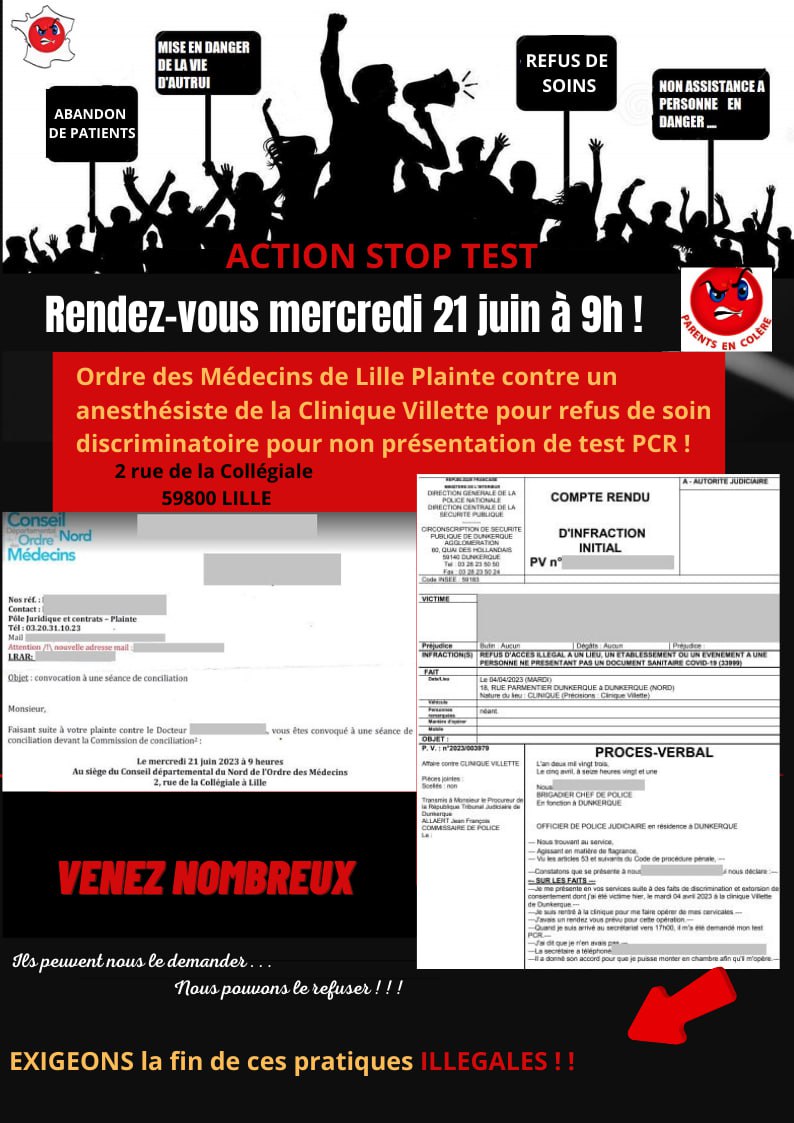 AssociationPEC's tweet image. #RefusDeSoinDiscriminatoire est illégal !
#TestPCR