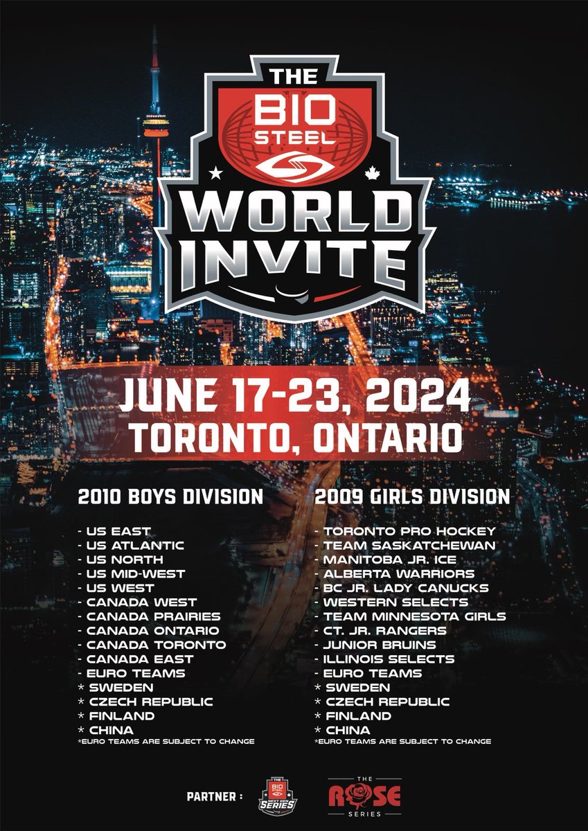 We are excited to announce we will partner with <a href="/BioSteelSports/">BioSteel</a> to host the BioSteel World Invite; a groundbreaking hockey tournament set to unite the world's elite boys and girls players and teams on a global stage. More details to follow about the inaugural event in 2024.