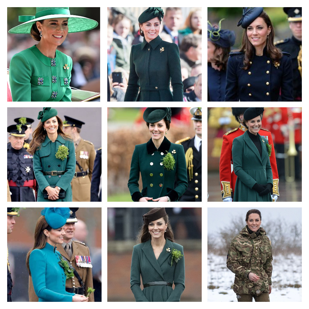 drtwelsh's tweet image. Catherine, Princess of Wales, Colonel of the Irish Guards #PrincessCatherineofWales #KateMiddletonStyle #KateMiddleton #PrincessKate #IrishGuards #TroopingtheColour #StPatsDay #StPatrick #shamrock
