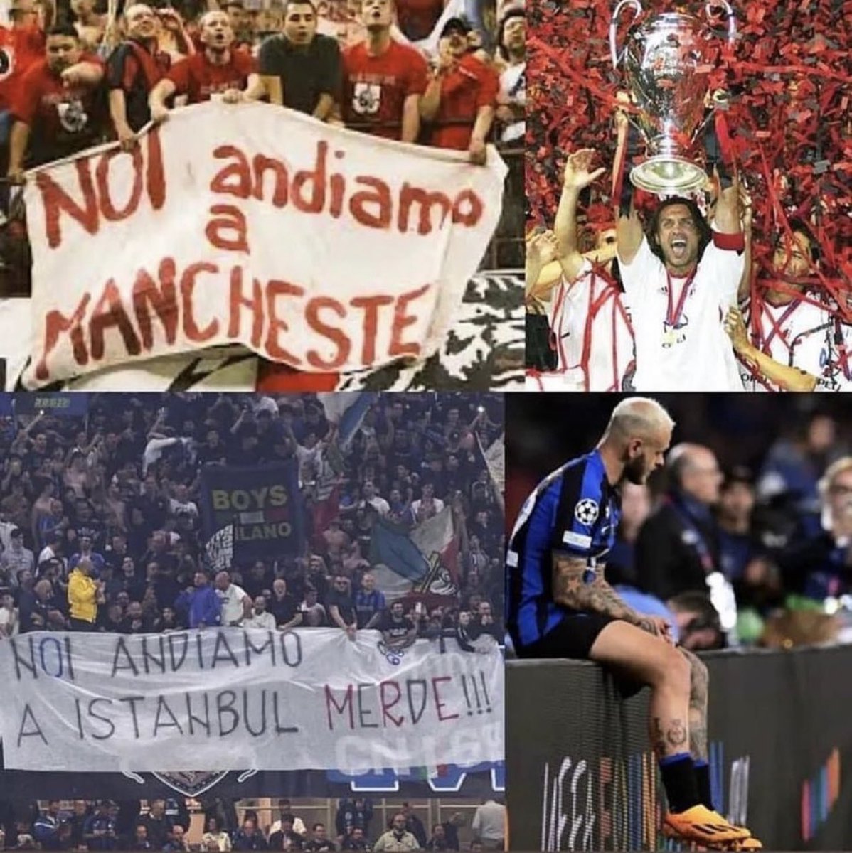 فرق كبير يا صغيري.. 

- 🔴⚫️ نحن ذاهبون الى مانشستر 🏆 

- ⚫️🔵 نحن ذاهبون الى اسطنبول 😭