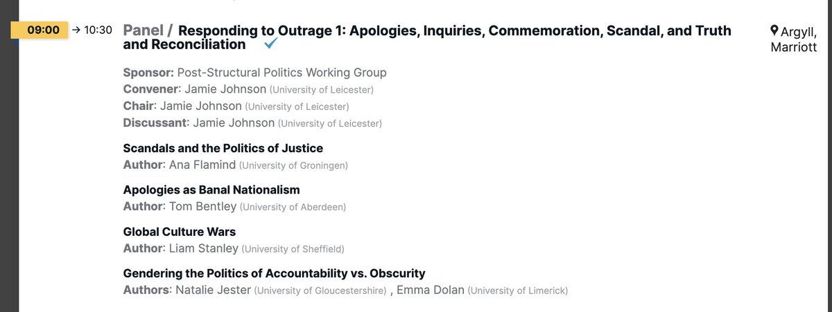 PPWG (@bisappwg) on Twitter photo We are kicking things off with a Wednesday morning panel on apologies, outrage, commemoration, and scandals!
<a href="/jamcjo/">Jamie Johnson</a>, <a href="/TomJBentley/">Tom Bentley</a> <a href="/liamstanley/">Liam Stanley</a> <a href="/NatalieJester/">Dr Natalie Jester</a> <a href="/emm_dol/">Dr Emma Dolan</a> We are kicking things off with a Wednesday morning panel on apologies, outrage, commemoration, and scandals!
<a href="/jamcjo/">Jamie Johnson</a>, <a href="/TomJBentley/">Tom Bentley</a> <a href="/liamstanley/">Liam Stanley</a> <a href="/NatalieJester/">Dr Natalie Jester</a> <a href="/emm_dol/">Dr Emma Dolan</a>