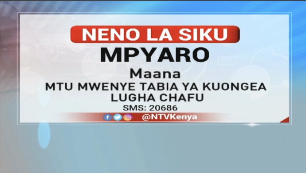 Tunga sentensi ukitumia neno 'mpyaro'.

#NTVJioni #NenoLaSiku