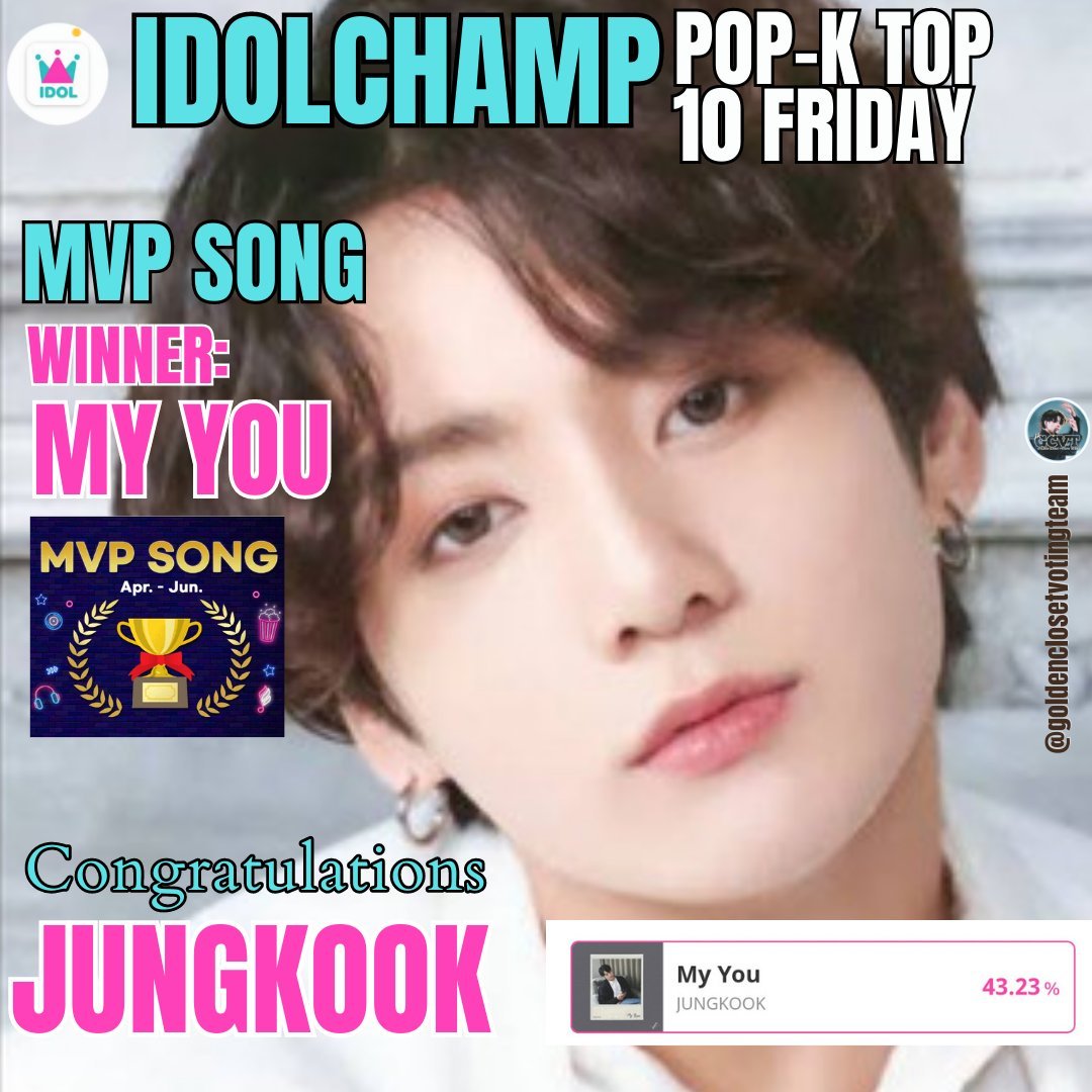 🎉Congratulations #Jungkook for bagging yet another win for your beautiful song: MY YOU!!! 😍👏

It has been voted as MVP Song of 2023 SPRING on TOKYO FM's POP-K TOP10 ranking!!!🥳🥳

🏆Special trophy will be sent to 🐰! 🎉
 📻My You will be played on radio
 🎁Online promotion