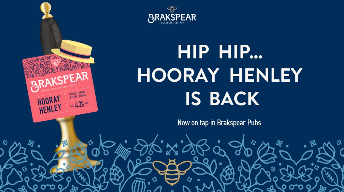 Hip hip...Hooray Henley is back. It's not regatta without it, so we are delighted to announce its return. We are also excited to announce that you can now enjoy award-winning Hundred Hills sparkling wines in many of our pubs. Perfect for the summer #Henley brakspear.co.uk/hooray-henley-…