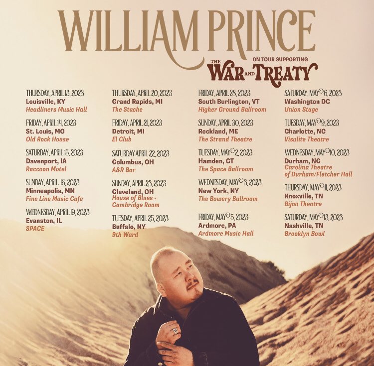 William Prince (@patson_andrew) on Twitter photo Wishing my friends in <a href="/WarAndTreaty/">The War And Treaty</a> all the best as they begin their Lover’s Game tour. I’ll be joining them on the road April 13. Tickets available now via williamprincemusic.com/tour. Wishing my friends in <a href="/WarAndTreaty/">The War And Treaty</a> all the best as they begin their Lover’s Game tour. I’ll be joining them on the road April 13. Tickets available now via williamprincemusic.com/tour.