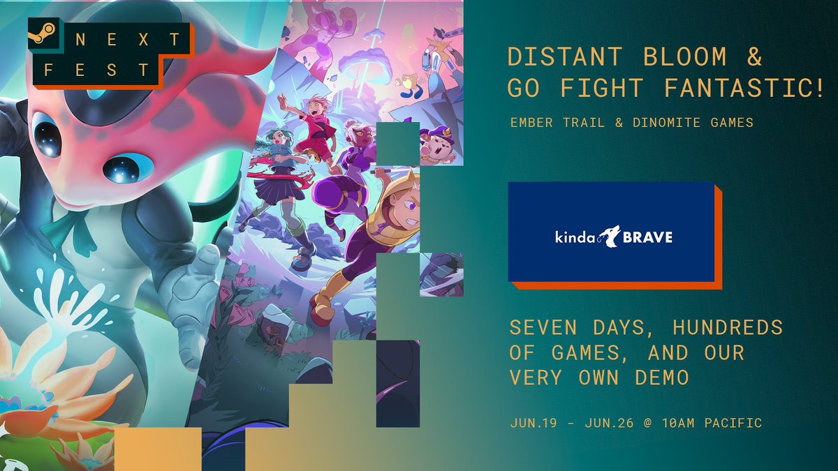 Kinda Brave (@kindabravepub) on Twitter photo #SteamNextFest is here and we're excited to show off two of our studios games! 😀 Check out the fantastic demos from Distant Bloom and Go Fight Fantastic! store.steampowered.com/app/1183530/Go… store.steampowered.com/app/1450250/Di… <a href="/Dinomite_Games/">⭐️ Dinomite Games - Go Fight Fantastic!⭐️</a> <a href="/embertrail/">Ember Trail / Distant Bloom</a> #indiedev #upcominggames #SteamNextFest is here and we're excited to show off two of our studios games! 😀 Check out the fantastic demos from Distant Bloom and Go Fight Fantastic! store.steampowered.com/app/1183530/Go… store.steampowered.com/app/1450250/Di… <a href="/Dinomite_Games/">⭐️ Dinomite Games - Go Fight Fantastic!⭐️</a> <a href="/embertrail/">Ember Trail / Distant Bloom</a> #indiedev #upcominggames