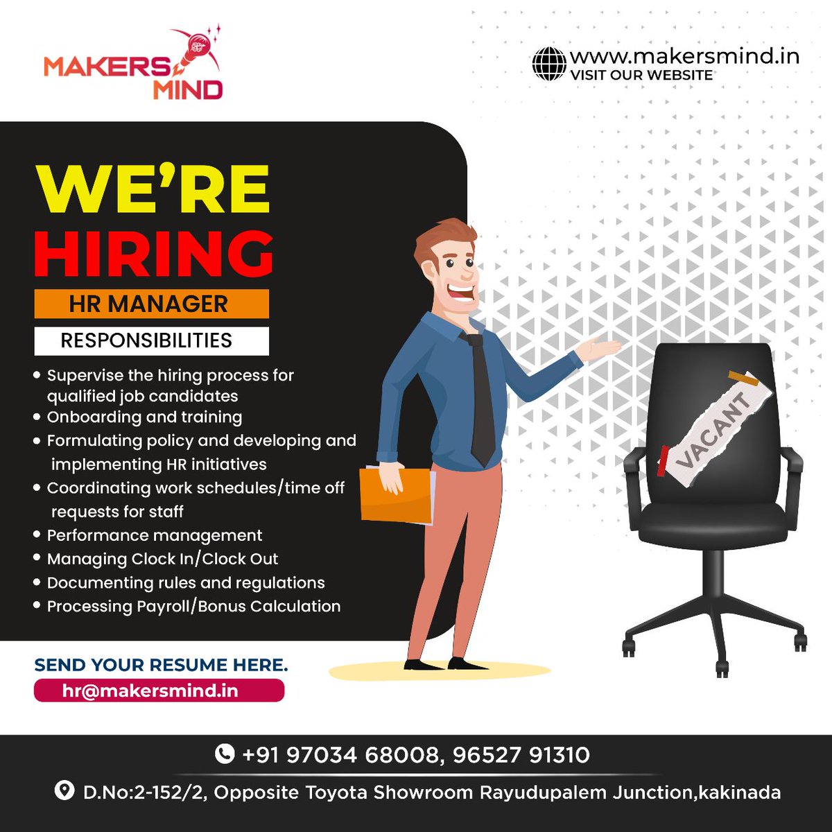 makersminds1's tweet photo. We are hiring a highly skilled and motivated Human Resources (HR) professional to join our company.
.
For inquiries:
contact: 97034 68008,96527 91310
.
#hrmanager #manager #hiring #humanresourcemanager #freshers #jobopportunity #hiringnow #jobopening #makersmind #india https://t.co/XVEiHJcHtt