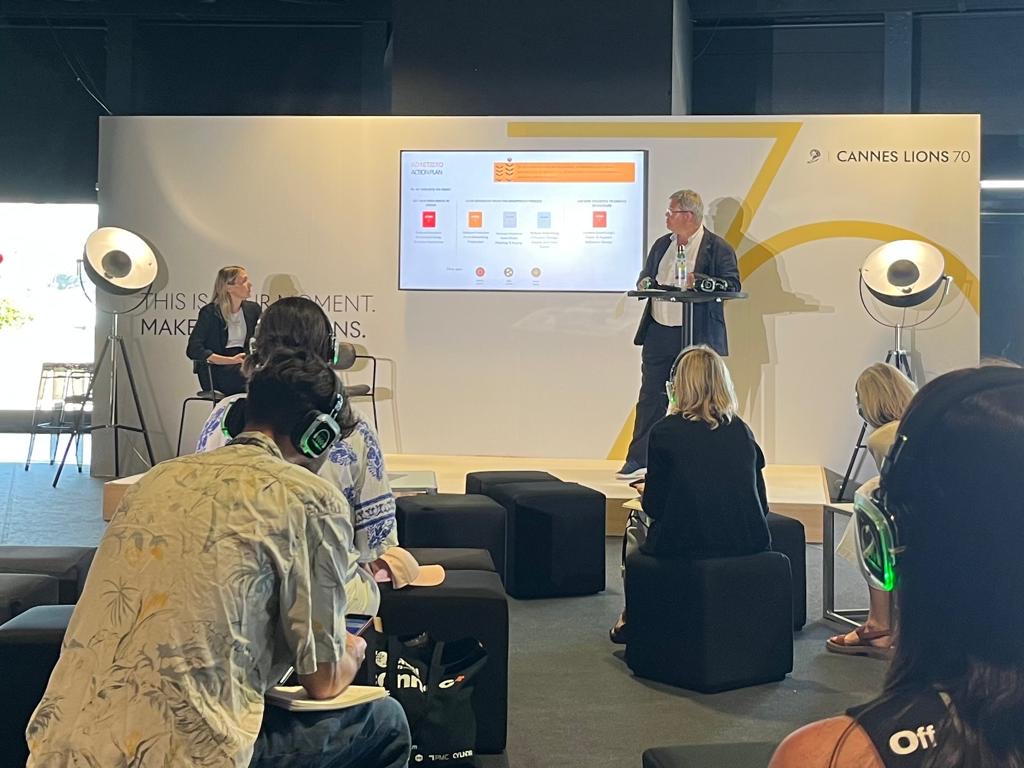 ad_association's tweet image. Our #AdNetZero Chair, Sebastian Munden, sets out the Ad Net Zero 5-point Action Plan in our workshop: &apos;How Can You Respond To The Climate Emergency?&apos; at @Cannes_Lions.