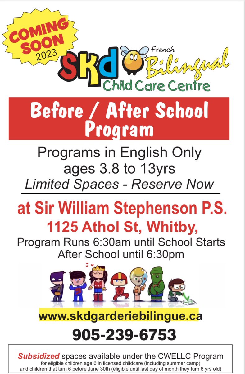 DDSB Early Years (@ddsbearlyyears) on Twitter photo New before and afterschool child care will be opening at Sir William Stephenson P.S. <a href="/SWS_PS/">Sir William Stephenson PS</a>
Register today <a href="/SkdFrench/">Skd French Bilingual Daycare</a> New before and afterschool child care will be opening at Sir William Stephenson P.S. <a href="/SWS_PS/">Sir William Stephenson PS</a>
Register today <a href="/SkdFrench/">Skd French Bilingual Daycare</a>