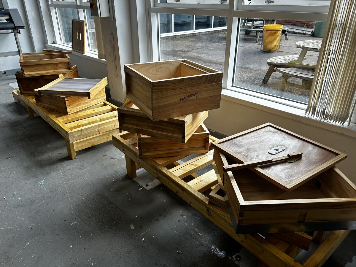 First layer of oil applied to our hives. Getting so much closer to having our bees! Well done to all the hard working seniors in the wider achievement group who really mucked in this morning! #beekeeping #schoolbeekeeping