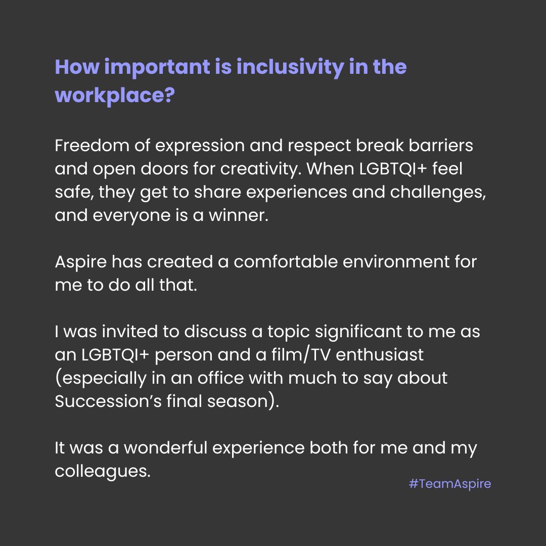 #TeamAspire

👋 Meet Sam, Aspire's Programme Delivery Assistant and #LGBTQI+ Advocate. 

Sam shares how embracing LGBTQI+ history can create a more safe and inclusive workplace.

🌈 #PrideMonth #Pride2023 #Inclusivity #WorkCulture #EDI #DiversityInTheWorkplace #LGBTQHistory