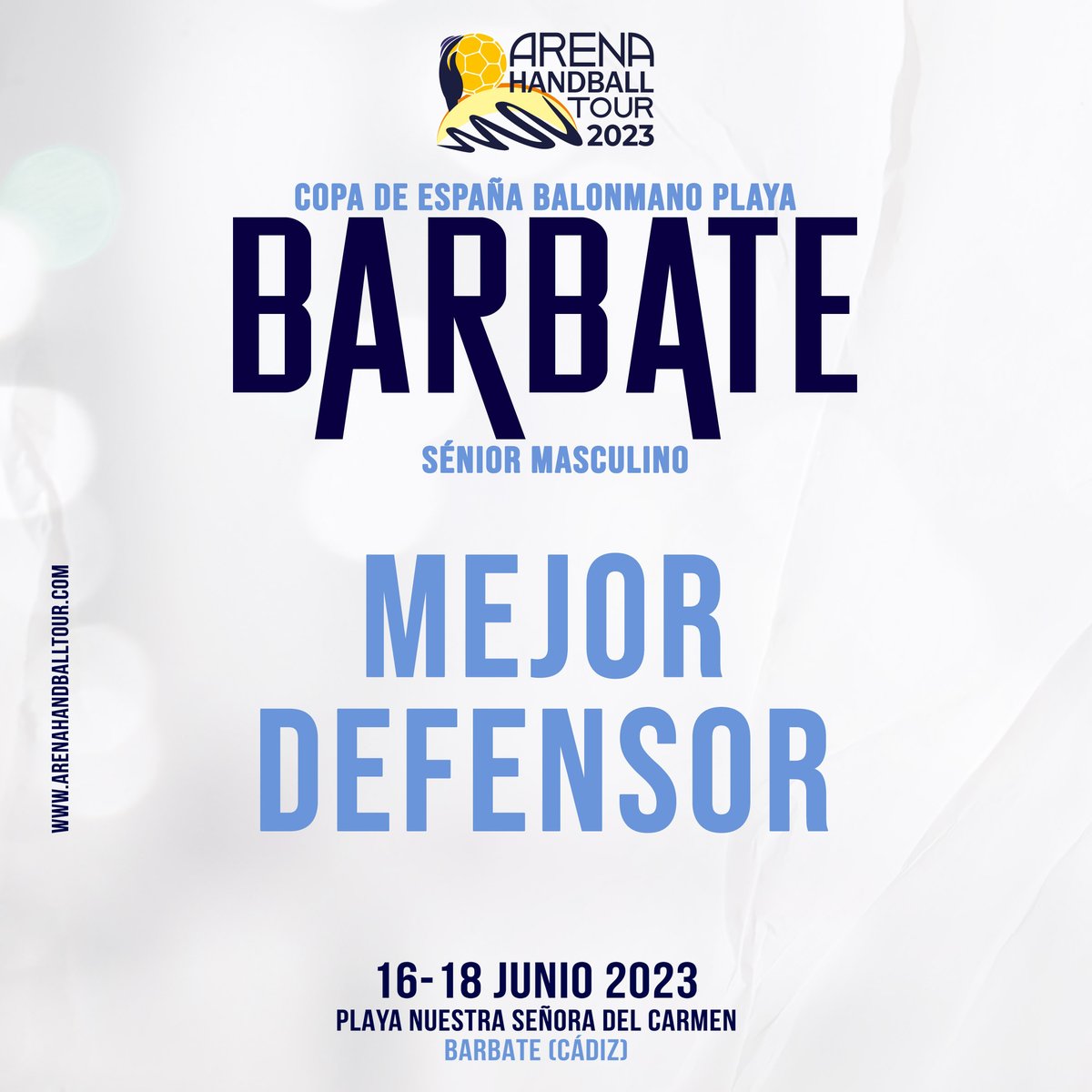 ✨ ¡Vota por el 𝙈𝙚𝙟𝙤𝙧 𝘿𝙚𝙛𝙚𝙣𝙨𝙤𝙧 en la #CopaESPBMPlaya de Barbate!

♻️ RT: Daniel Bueno (<a href="/CBParla/">Club Balonmano Parla</a>)  
❤️ Me Gusta: Marcos Pérez (<a href="/bmplayabarbate/">Salazones Herpac BMP Barbate</a>)  

#CopaESPBMPlaya #ArenaHandballTour <a href="/diputacioncadiz/">Diputación de Cádiz</a> <a href="/Ayto_Barbate/">Ayuntamiento Barbate</a> <a href="/AndaluciaJunta/">Junta de Andalucía</a>