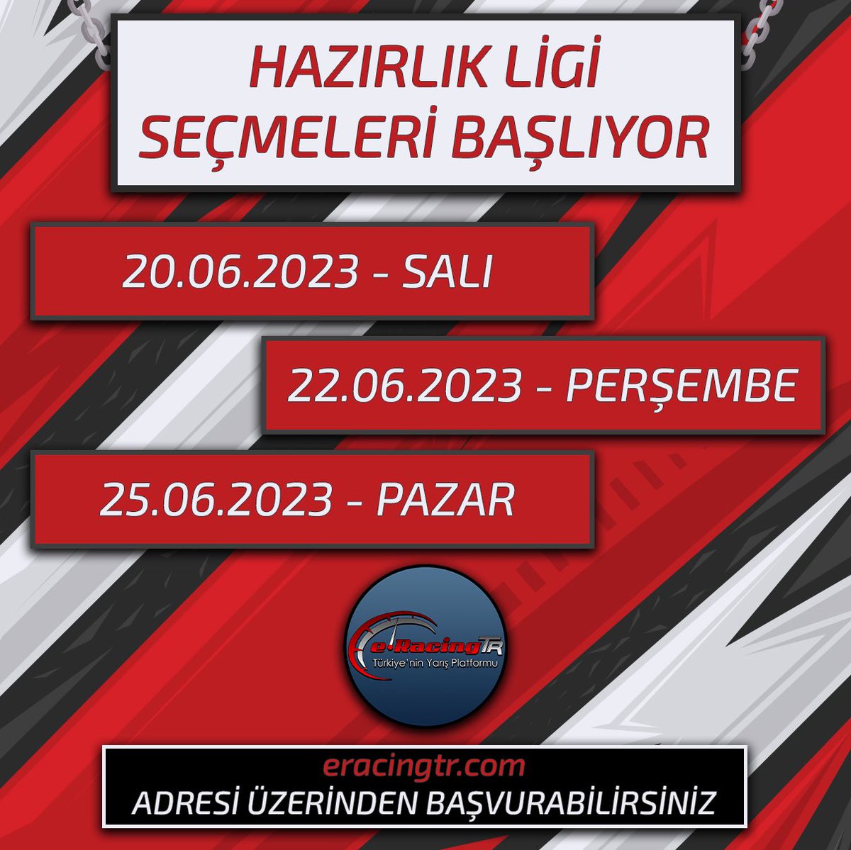 Hazırlık sezonu seçmeleri başlıyor 🏁 

Pist: Katar 🇶🇦

🗓️20.06 (Salı)
🗓️22.06 (Perşembe)
🗓️25.06 (Pazar)

🕤 21:30 

[ eracingtr.com/basvuru_formu ] Seçmeler kayıt için hemen başvurunu yap.❗️

Tüm platformlardan katılım sağlayabilirsiniz.(Steam-EA-Xbox)

#F123 | #F123game