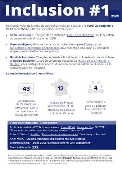 #Amcsti2023
Présentation des groupes de travail <a href="/Amcsti/">Amcsti</a> avant la conférence de clôture :
> #Intermed - Manuela Simula <a href="/capsciences/">Cap Sciences</a>, <a href="/KevinFauvre/">Kevin Fauvre</a> <a href="/ARTM_Science/">ART'M</a>
> Évaluation - <a href="/HeloiseDufour/">H. D. Dufour, PhD</a> <a href="/CercleFSER/">Cercle FSER</a>
> Inclusion - Catherine Oualian #EdM <a href="/universcience/">universcience</a>
👇amcsti.fr/actions/groupe…