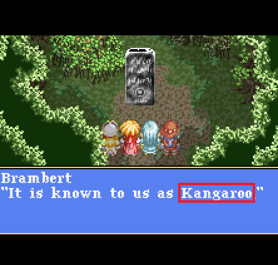 yami_translator's tweet photo. GBA版『テイルズ オブ ファンタジア』（Tales of Phantasia）

終末の戦い「ラグナロック」が英語版ではなぜか「カンガルー」と訳されてる🦘

「Ragnarok」が当時のMSワードの校閲機能でスペルミス扱いされて「Kangaroo」が修正候補として出たのが原因ではないかと言われてる。 https://t.co/UpmFPIkOmZ