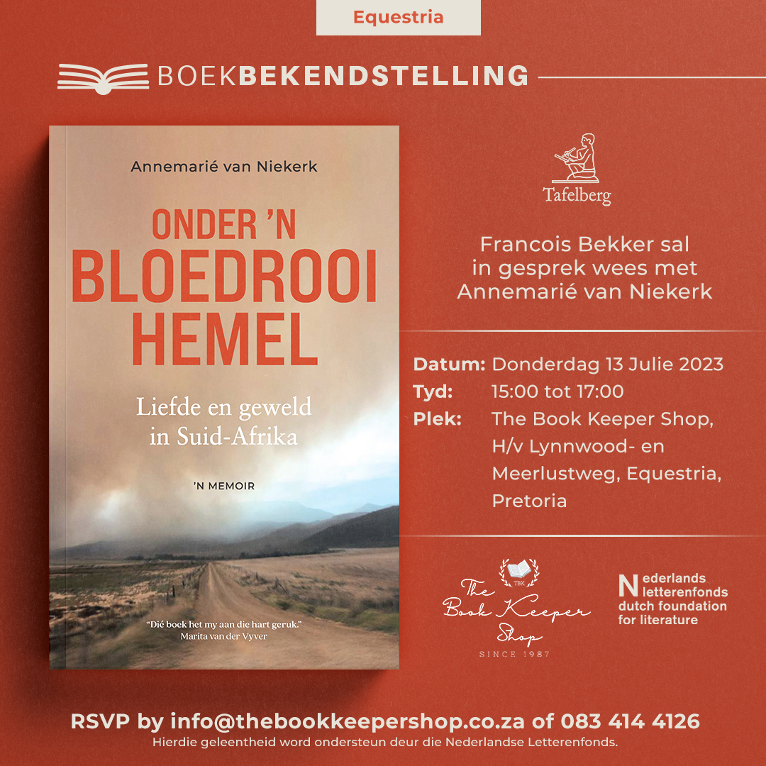 📍The Book Keeper Shop, Pretoria
🎤Francois Bekker sal in gesprek wees met Annemarié van Niekerk
📆Donderdag 13 Julie 2023
🕰️15:00 tot 17:00
✉️RSVP: info@thebookkeepershop.co.za of 083 414 4126

🧵4/9