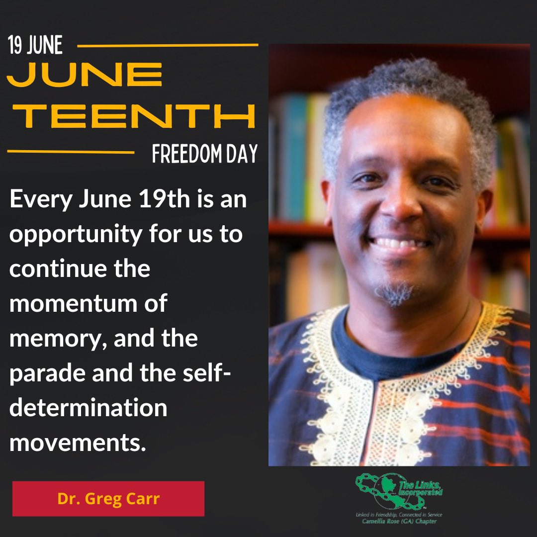 Every June 19th is an opportunity for us to continue the momentum of memory, and the parade and the self-determination movements.
@DrGregCarr

#Juneteenth #FriendshipAndService #CollectiveExcellence #LinksInc #SALinksInc #CamelliaRoseLinks