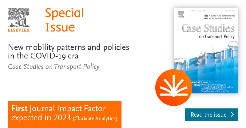 Transport_ELS's tweet photo. Special issue alert! Published in Case Studies on Transport Policy: New mobility patterns and policies in the COVID-19 era. Edited by Pierluigi Coppola, Antonio Lobo. @WCTRSoc. Read issue https://t.co/NgocgaGzBd #MobilityPatterns https://t.co/JsyCuh2pB9