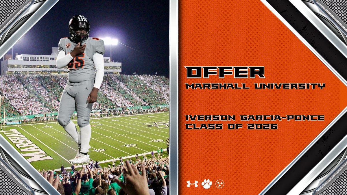 Iverson Garcia (@iversongarcia95) on Twitter photo After a great camp at <a href="/HerdFB/">Marshall Football</a> and a good talk with <a href="/street_ralph/">Ralph Street</a> I am blessed to receive my first offer from <a href="/marshallu/">Marshall University</a>! #GoHerd
<a href="/CoachHuff/">Charles C. Huff</a>
<a href="/PowellHighFB/">Powell (Tenn.) High Football</a> <a href="/PowellCoachLowe/">Matt Lowe</a> <a href="/JacksonDaniel50/">Jackson Daniel</a>
<a href="/Tank_Walls58/">Marlon (Tank) Walls</a> After a great camp at <a href="/HerdFB/">Marshall Football</a> and a good talk with <a href="/street_ralph/">Ralph Street</a> I am blessed to receive my first offer from <a href="/marshallu/">Marshall University</a>! #GoHerd
<a href="/CoachHuff/">Charles C. Huff</a>
<a href="/PowellHighFB/">Powell (Tenn.) High Football</a> <a href="/PowellCoachLowe/">Matt Lowe</a> <a href="/JacksonDaniel50/">Jackson Daniel</a>
<a href="/Tank_Walls58/">Marlon (Tank) Walls</a>