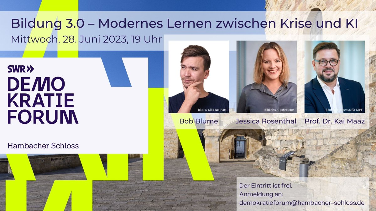 Lehrermangel, Digitalisierung, Lerndefizite und fehlende Bildungsgerechtigkeit - die Herausforderungen im Bildungsbereich sind enorm. Am 28.6. spricht Michel Friedman mit <a href="/blume_bob/">Nᴇᴛᴢʟᴇʜʀᴇʀ</a>, <a href="/jessi_rosenthal/">Jessica Rosenthal</a> &amp; Prof. Dr. Kai #Maaz. 
Anmeldungen an: demokratieforum@hambacher-schloss.de