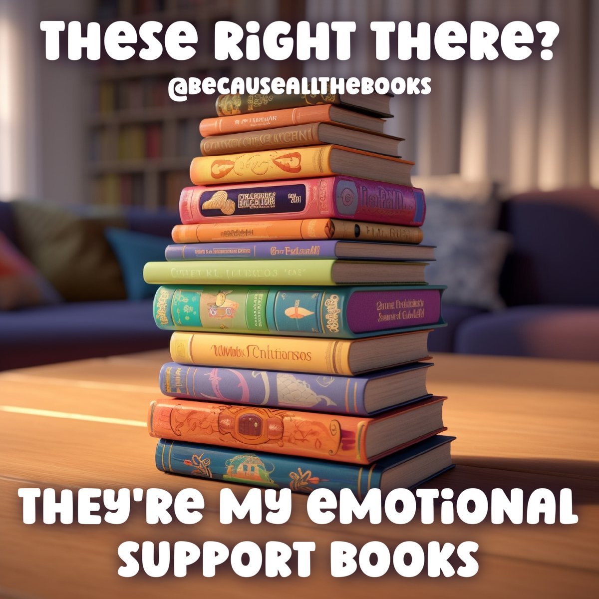 Surely you know someone who needs emotional support books!

#BecauseAllTheBooks #BooksLover #BookNerd #ILoveBooks