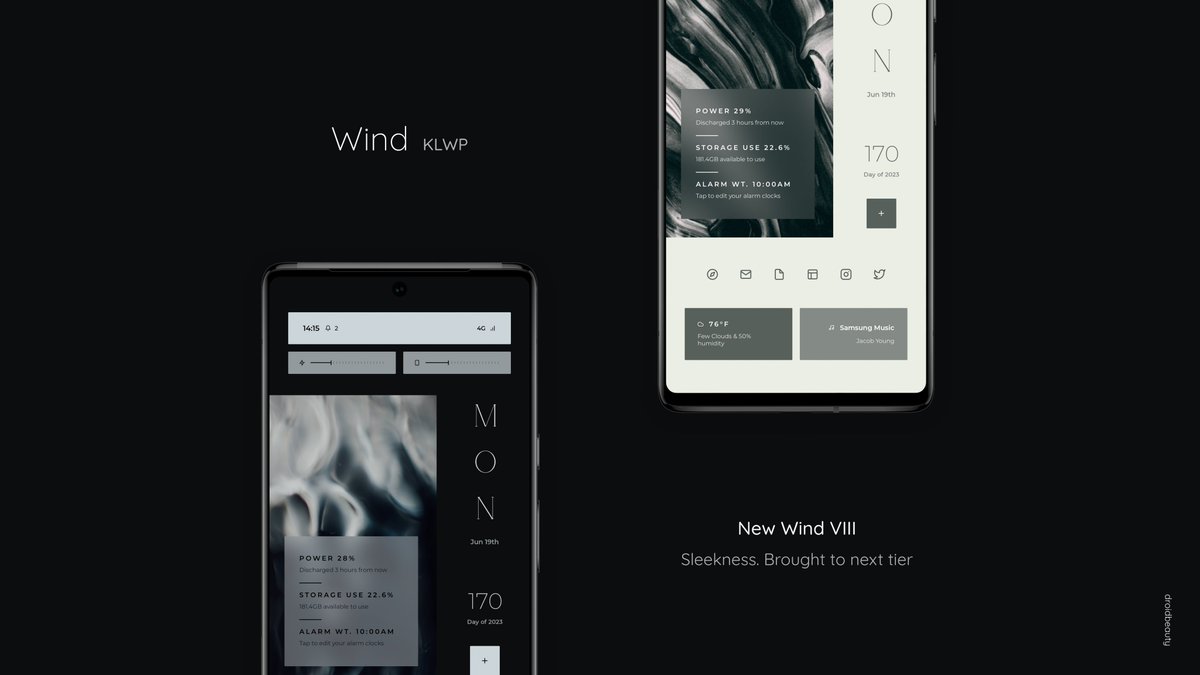 👀

Introducing new Wind VIII - sleekness & usability combined! With fresh layout and more adjustable design there's a lot to enjoy 🔥

Coming very soon with update 6.6 for Wind KLWP

→ bit.ly/WindKLWP

#klwp #kwgt #theme #homescreen #ui #design #kustom #minimal #mockup