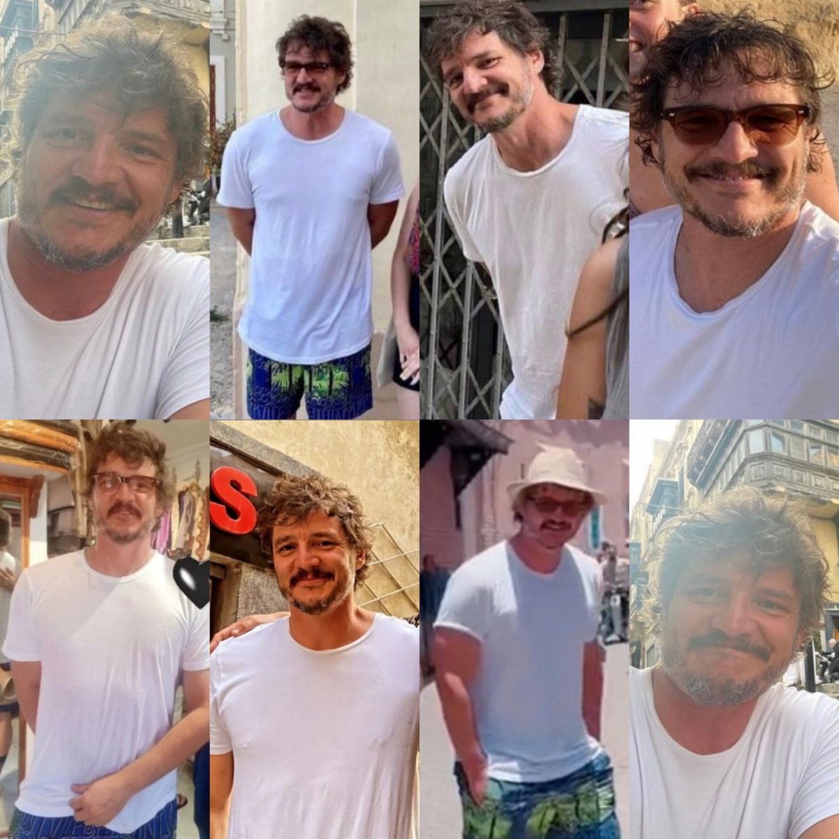the gladiator 2 pedro pascal era is feeding us so well in his white tshirt tourist take a picture with everyone fit 🥺