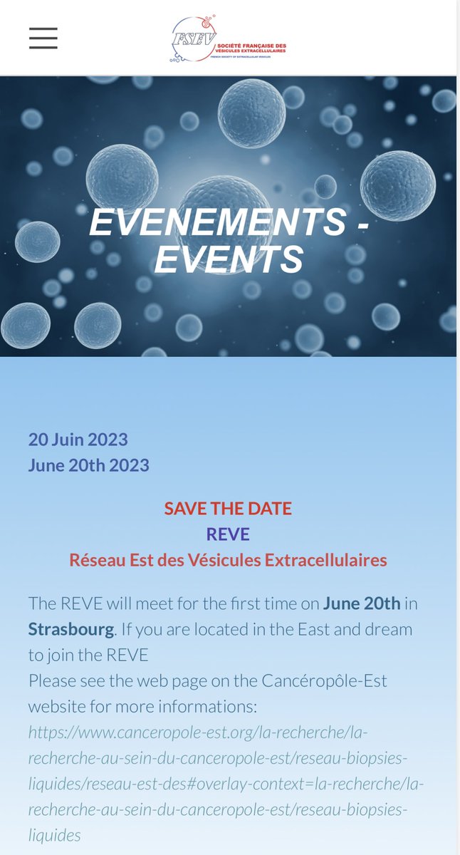 📆 Tomorrow in Strasbourg : 1st day of REVE (East network in extracellular vesicles network), led and organized by Jessica Gobbo, Vincent Hyenne and I !
Presentations, discussions and round tables on the program !!
lnkd.in/eUYxxPwP