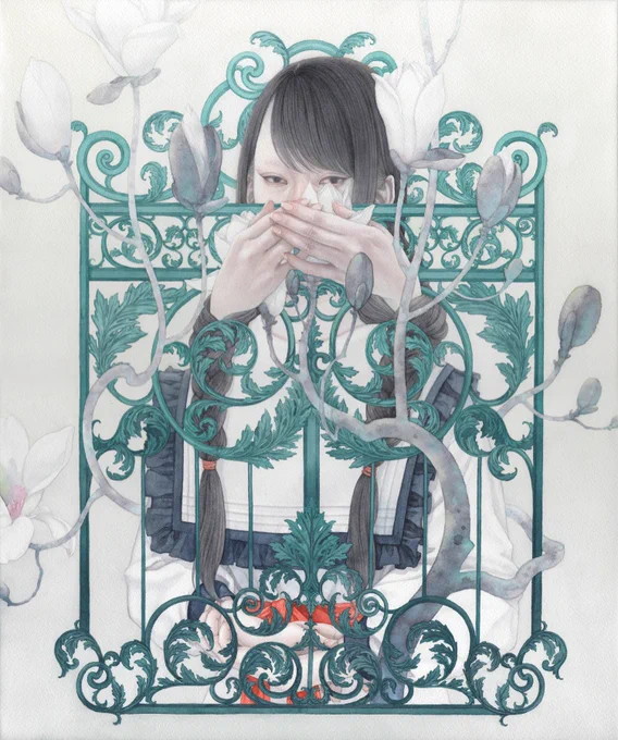 Ongoing until the 25th. 'Onna No Ko', a Japanese Group Exhibition. ロンドンにて開催中のグループ展『女の子 Onna No Ko』より。  「イノセント・ガーデン2」 F8号  