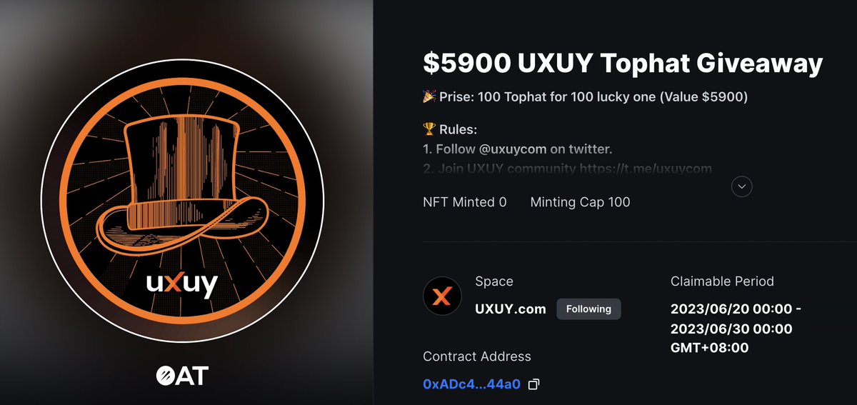 🎩🧡 Calling all #Crypto enthusiasts and degens! 🧡🎩

Elevate your #CryptoTrading game and embrace the power of the #UXUY TopHat! 🔥📊

To kickstart greatness, we are opening up the TopHat worth 59 $USDT to 100 lucky users for FREE!

✨ Discover the latest #smartmoney trends
✨…