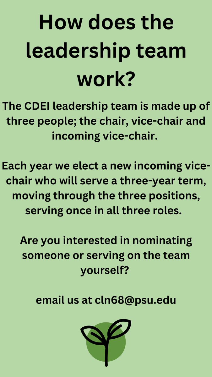 The CDEI is opening nominations for the 2023-2024 incoming vice-chair. To nominate a friend, colleague, or yourself, please contact the CDEI on Twitter or via email, at cln68@psu.edu.