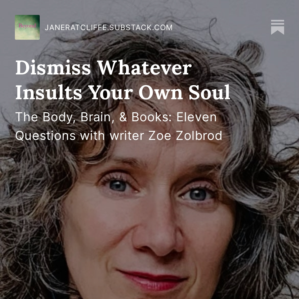 "I have a strong sense of self, which includes both a somewhat stern morality rooted in empathy and a call towards freedom and pleasure. Those things can be in conflict, but mostly I experience them as providing me with balance." Beauty from @zoezolbrod.
janeratcliffe.substack.com/p/dismiss-what…