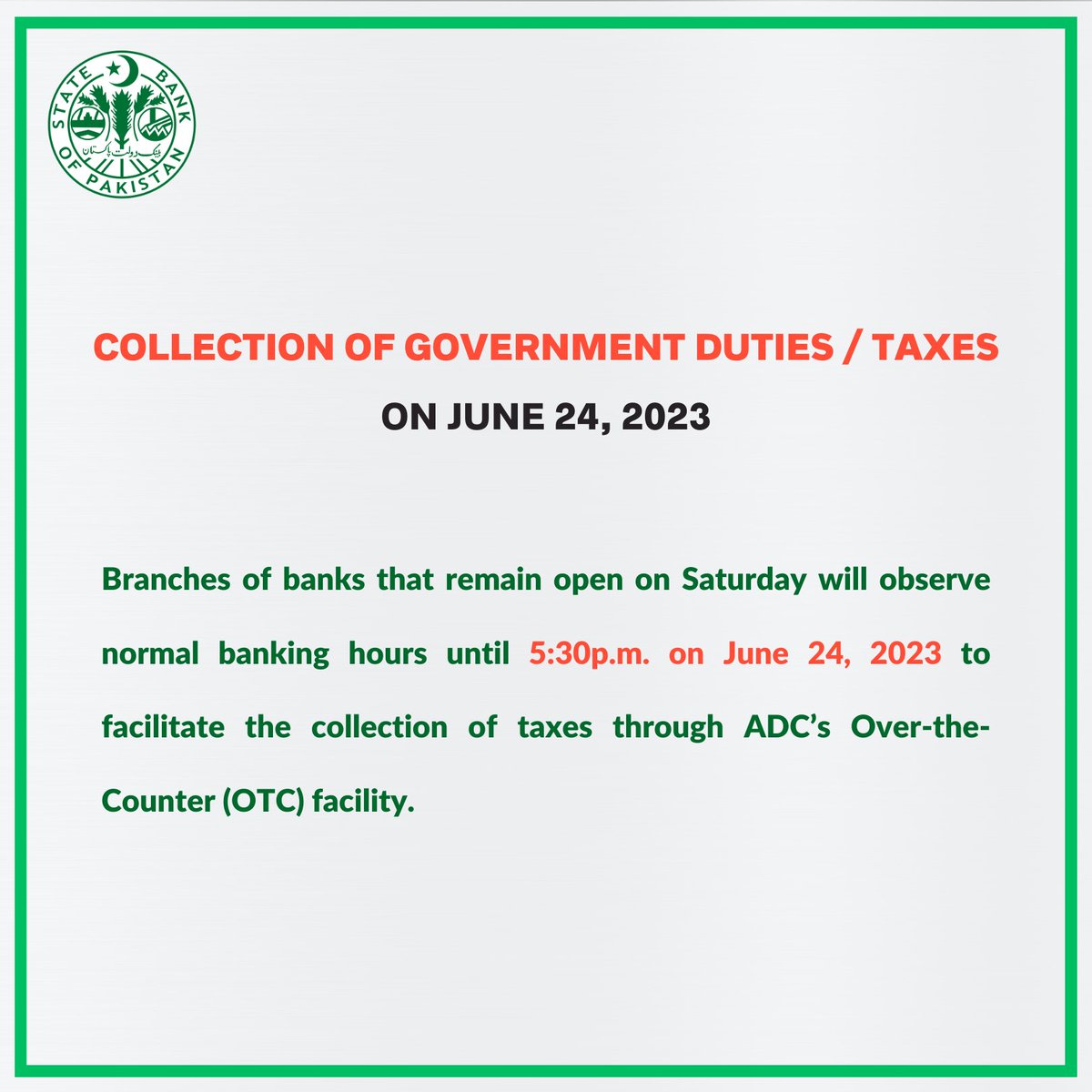 SBP on Twitter "To facilitate collection of Govt. duties/taxes, all
