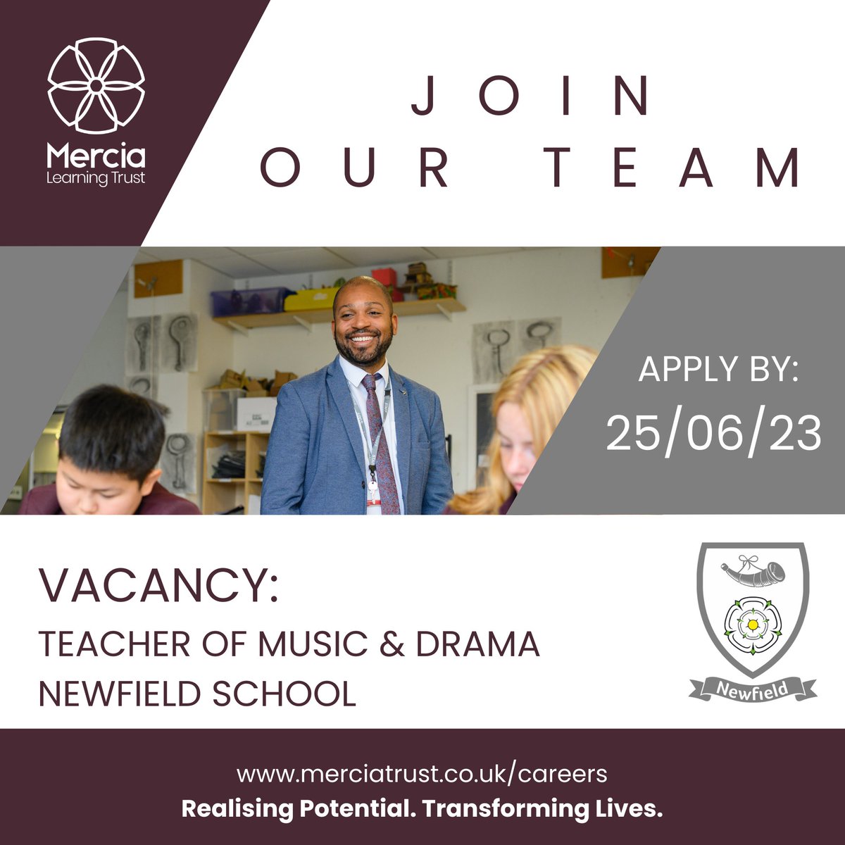 We are seeking to appoint an exceptional Teacher of Music & Drama to start with us in September.  

To find out more and apply:  
merciatrust.co.uk/vacancies/nf-m…

#sheffieldschools #musicteacher #teachingvacancies #teachingjob #sheffield #dramateacher @MerciaTrust