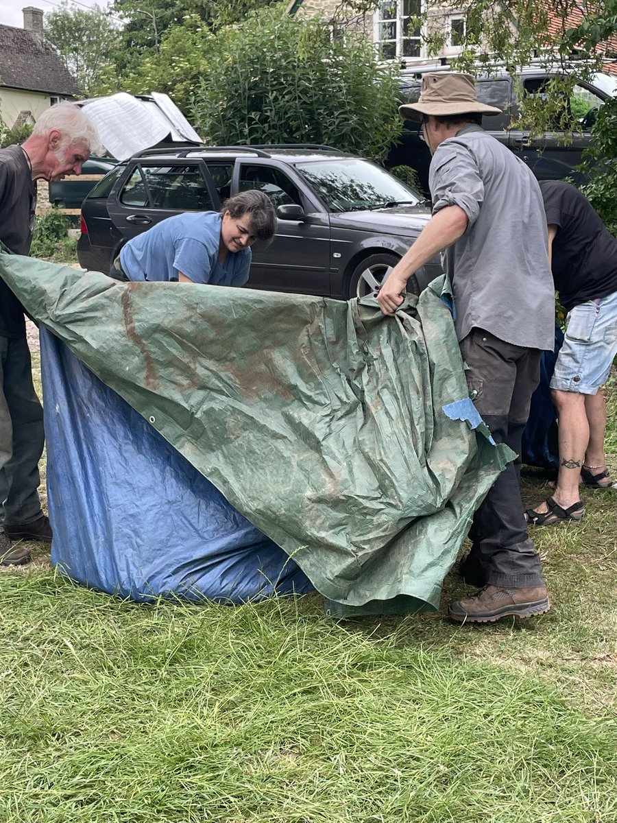 Not sure what is being rolled into the test pit in that tarp … Can confirm Dig Director @JaneHarrison865 was safe & well at the end of the day … #digdiary #archaeology #CommunityEngagement