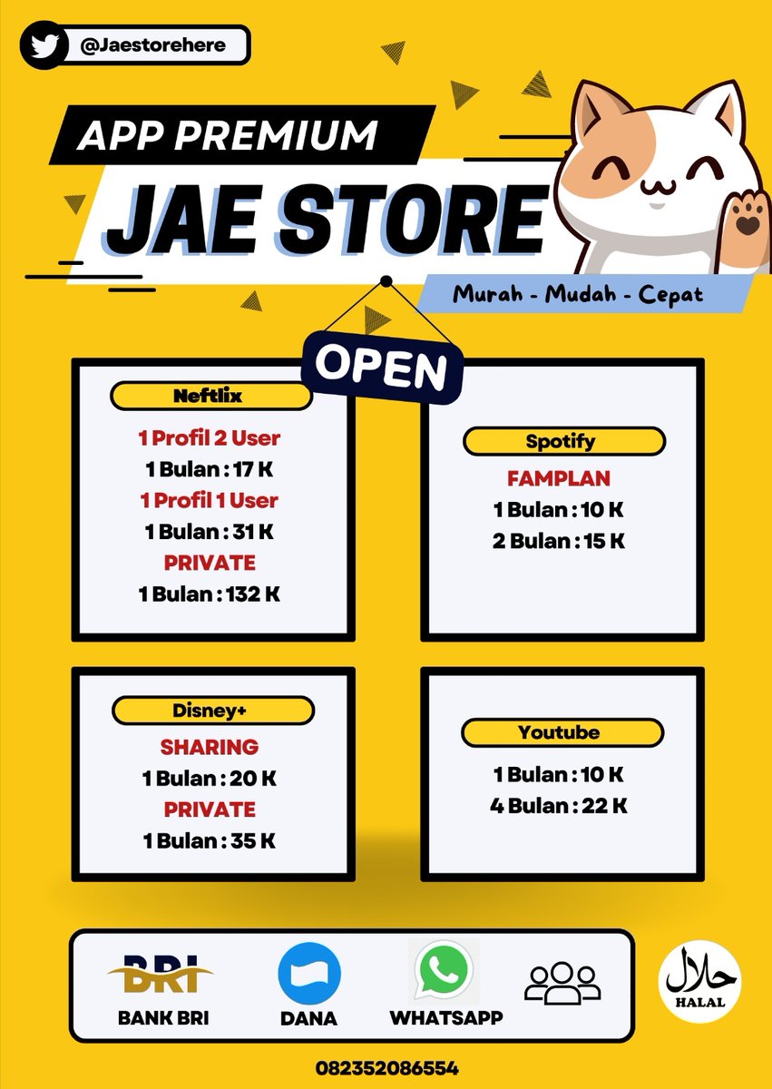 Jaestorehere's tweet photo. @YaChaff @chiseunie Hi, now @Jaestorehere sudah mulai jual app premium, murah, lengkap dan aman di twitter nih. Bisa tanya-tanya dulu, fast respon lewat wa juga. 
https://t.co/AePzx5DLqJ

ALWAYS OPEN, TERPECAYA DONG ✔️, DAN ADA GARANSI NYA ✔️...
YUKS DI @Jaestorehere aja !!! https://t.co/fZLNTuLjvP