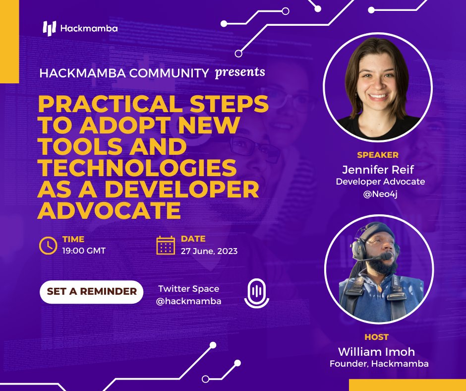 Developers, Developer Advocates and enthusiasts, this one is for you!

Set a reminder to join our upcoming Twitter Space with @JMHReif of @neo4j and @iChuloo!

twitter.com/hackmamba/stat…