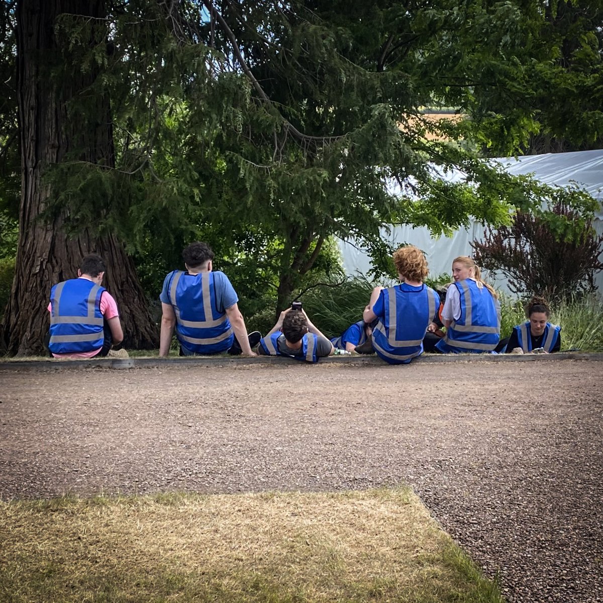 Our de-rig team of youngsters - who have already been magnificent ambassadors of the festival over the weekend - take a well-earned break.