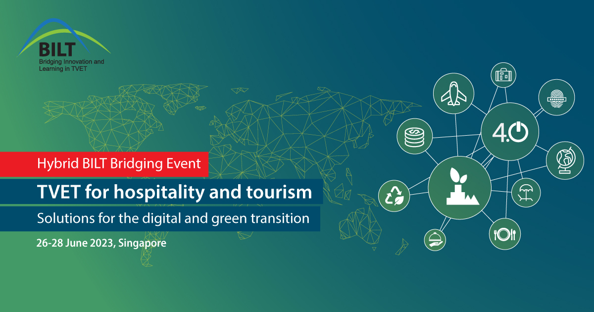 UNEVOC's tweet photo. Join us next week for the #BILT conference on #TVET for hospitality &amp; tourism.

🗓️ 26-28 June 2023
🌏Onsite at @temasekpoly &amp; online

Discover solutions that integrate digital technology &amp; sustainable practices for transformation of the sector!

https://t.co/6tIOBJsvrN @BIBB_de https://t.co/2iKQkN88K5