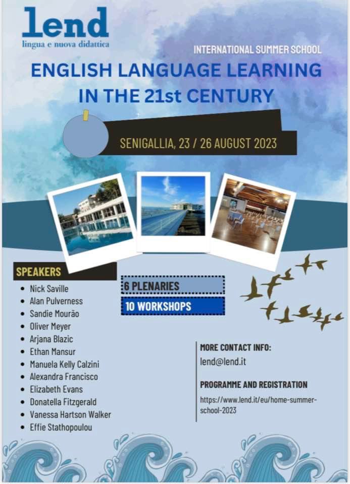 Impossible to miss it! #LEND international summer school for Language Teachers. 
In Senigallia (An) near the beach and with such a list of speakers!