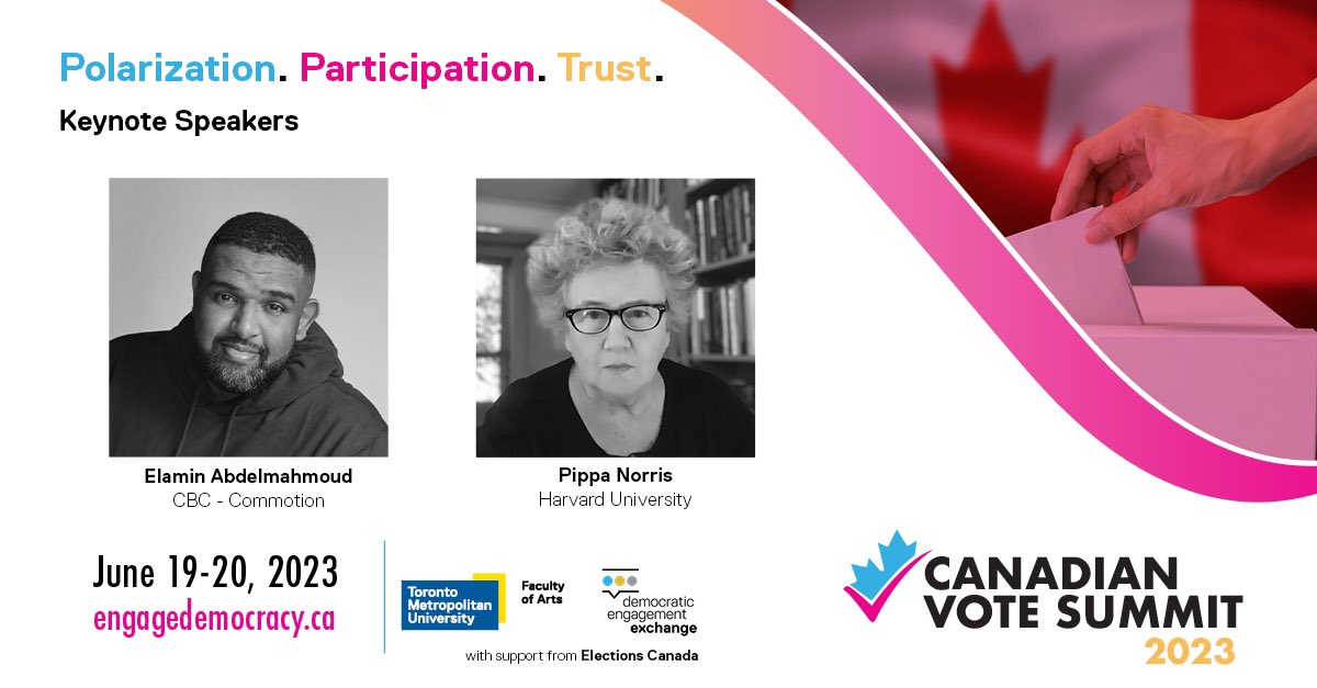 Farah Nasser (@farahnasser) on Twitter photo In an era where trust and truth are being tested, I'm honoured to be hosting, moderating 2 day #Cdnvotesummit <a href="/TheExchange_TMU/">Democratic Engagement Exchange</a>
As journalism goes, so goes democracy <a href="/cjffjc/">CJF-FJC</a>
1st panel: <a href="/ElectionsCan_E/">Elections Canada</a> Chief Elections officer Stéphane Perrault, @p_uppalsandhu <a href="/allisonrharell/">Allison Harell</a> In an era where trust and truth are being tested, I'm honoured to be hosting, moderating 2 day #Cdnvotesummit <a href="/TheExchange_TMU/">Democratic Engagement Exchange</a>
As journalism goes, so goes democracy <a href="/cjffjc/">CJF-FJC</a>
1st panel: <a href="/ElectionsCan_E/">Elections Canada</a> Chief Elections officer Stéphane Perrault, @p_uppalsandhu <a href="/allisonrharell/">Allison Harell</a>