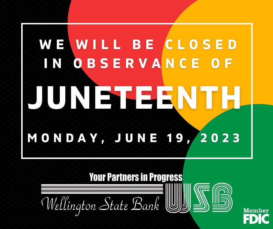 WSB1906's tweet photo. Our offices will be closed today in observance of Juneteenth. We will resume normal business hours tomorrow, Tuesday, June 20th. https://t.co/1N3hb0oFNo