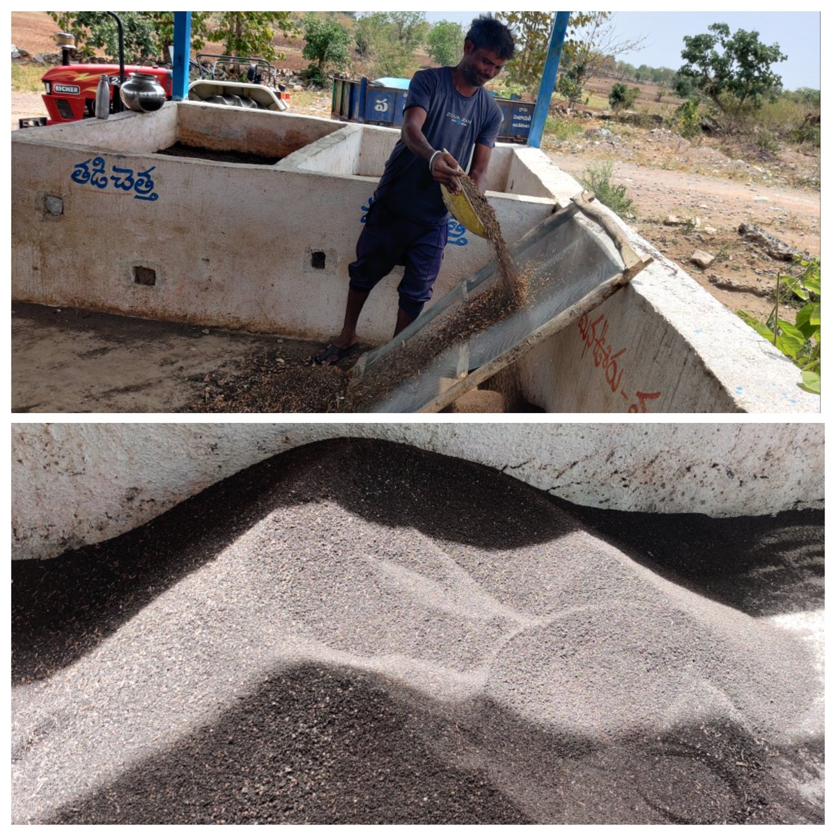 AdilabadSbm's tweet photo. #Mediguda_C_Jainath_Mandal, after continuous hardwork of around 45 days, made vermi compost removed unwanted things through filteration (seiving)process and finally got this result,great efforts by GP Team, about 50-60 kgs of Organic Manure has been prepared and is ready for sale https://t.co/h2k6KUj3qW