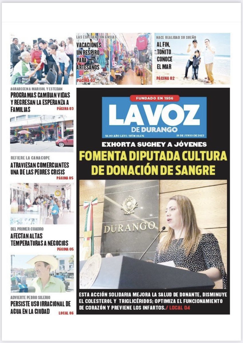 Buenos días #Durango, #ExcelenteLunes e inicio de semana; hoy es 19 de junio de 2023, estás son las #PrimerasPlanas de los principales #Diarios locales @ElSoldeDurango @SigloDurango @period_victoria @LaVozdeDurango