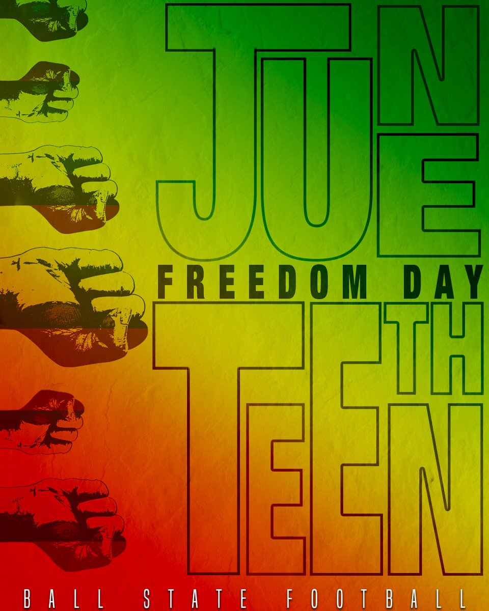 BallStateFB's tweet photo. May we celebrate freedom and work towards future progress. May you celebrate freedom, heritage, and dreams this Juneteenth.

#1AAT x #WeFly https://t.co/J03w38dFsQ