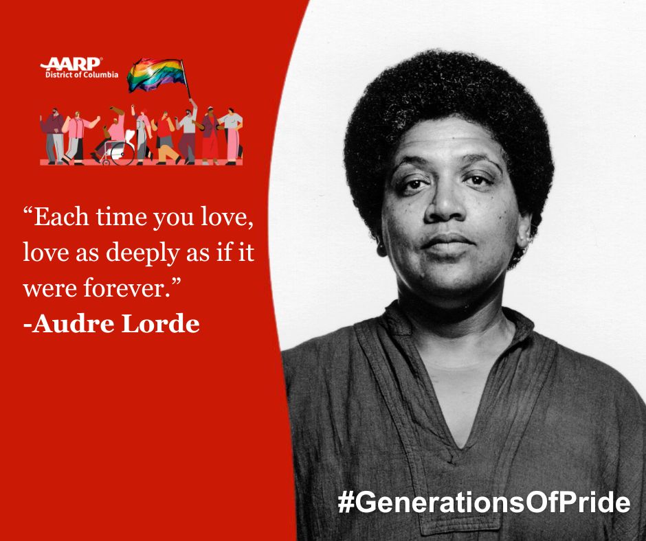 AARPDC's tweet photo. AARP believes in celebrating the diversity of the LGBTQ+ community. Throughout #PrideMonth2023, we'll highlight various voices from the LGBTQ+ community. Today we feature poet and LGBTQ & civil rights activist, Audre Lorde! #GenerationsOfPride
https://t.co/YWjDz2rOSt ๐ณ๏ธโ๐ https://t.co/l80l5LjiWZ