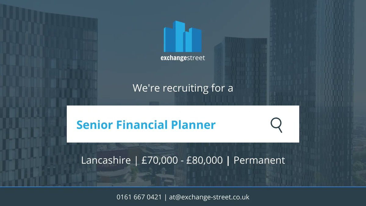 Click here to learn more👉 buff.ly/43WbdGa

Or get in touch with Andy Taylor at 0161 667 0421 or at@exchange-street.co.uk

#FinancialPlanner #FinancialPlanningJobs #FinancialPlanning #CareerOpportunity #LancashireJobs #FinanceProfessionals